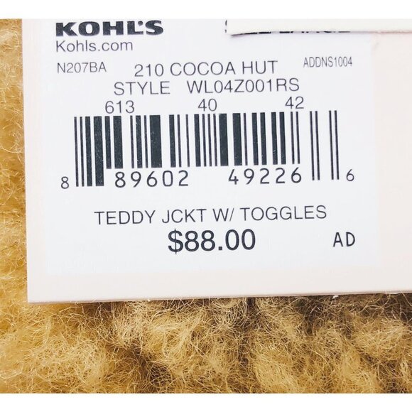 LC Lauren Conrad Womens Tan Faux Shearling Fuzzy Teddy Jacket Coat Sz XL New - Picture 7 of 11